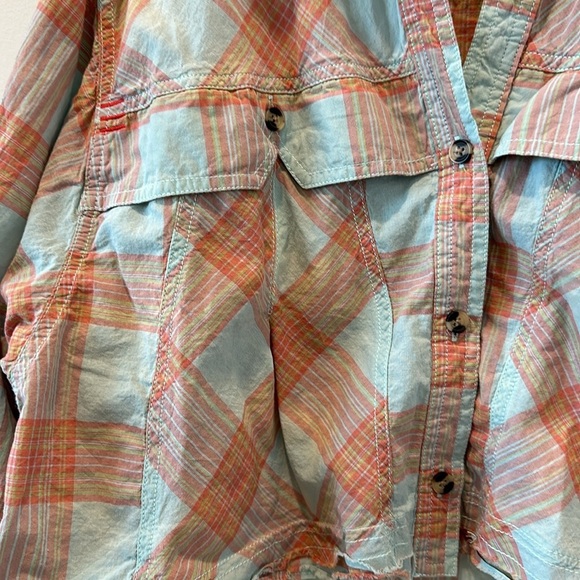 Urban Outfitters BDG Plaid Cotton Button Up Easter Boxy Cropped Shirt Blue Red - Picture 8 of 15